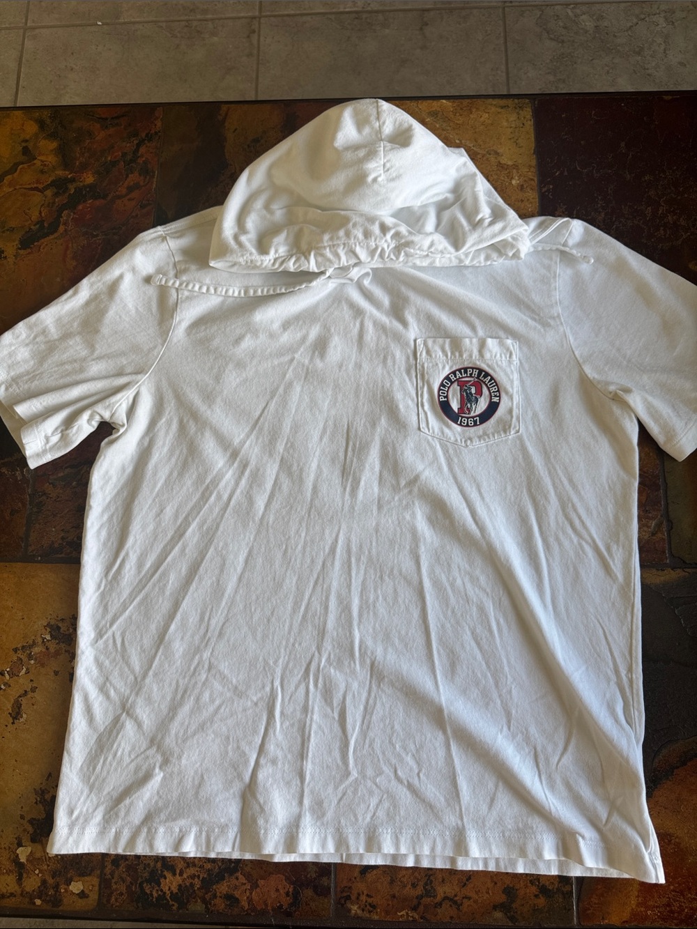 Polo by Ralph Lauren White Hooded Pocket Tee with Logo Patch(1082)
